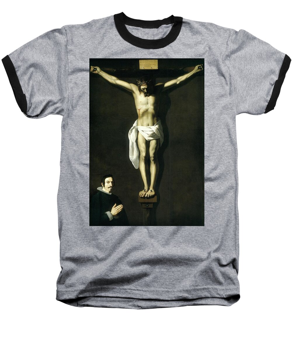 Christ Crucified With The Sponsor Baseball T-Shirt featuring the painting 'Christ Crucified, with the Sponsor', 1640, Spanish School, Oil on canvas... by Francisco de Zurbaran -c 1598-1664-