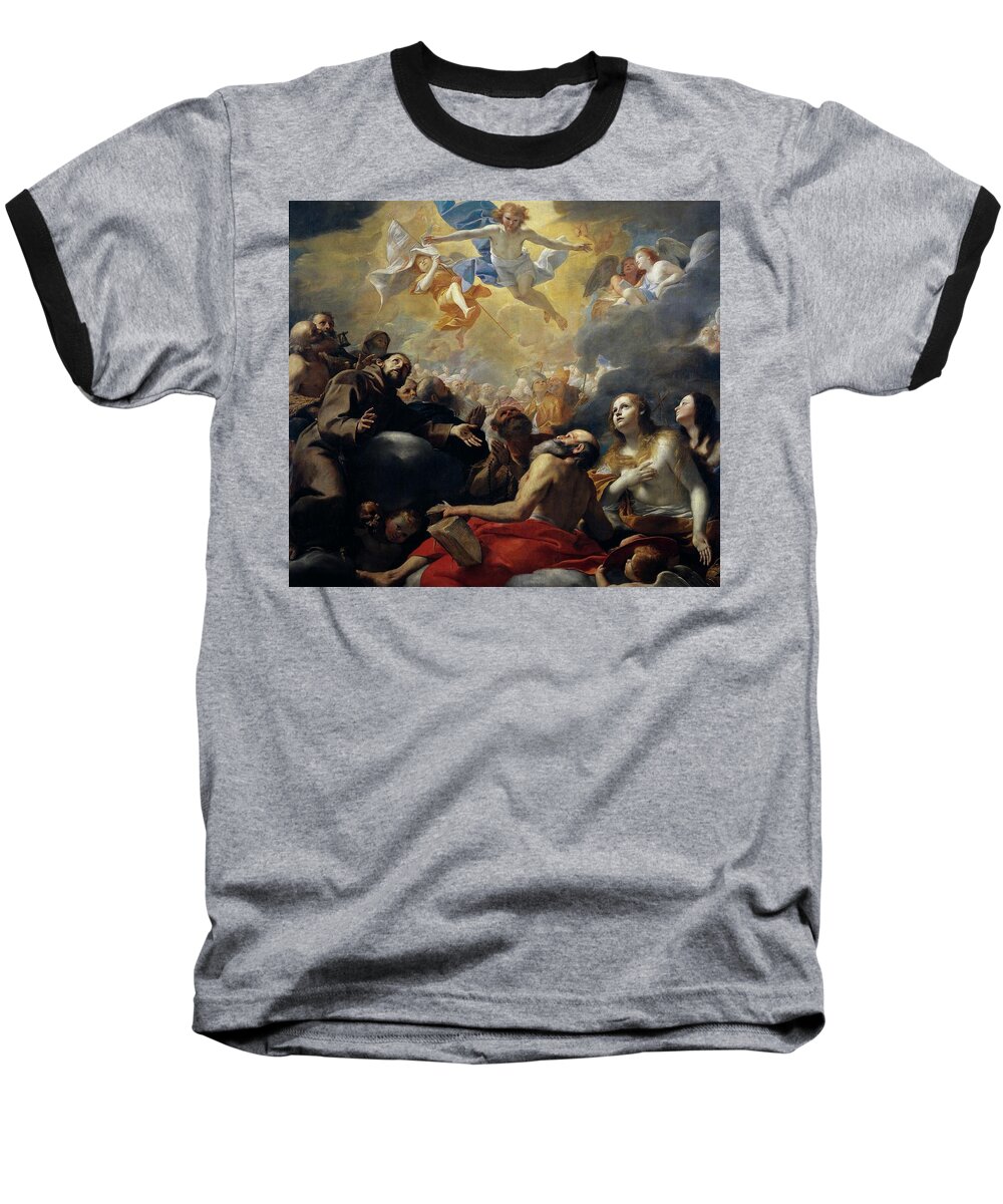 Christ In Glory Baseball T-Shirt featuring the painting 'Christ in Glory', 1661-1662, Italian School, Oil on canvas, 220 cm x 253 cm, P03146. by Mattia Preti -1613-1699-