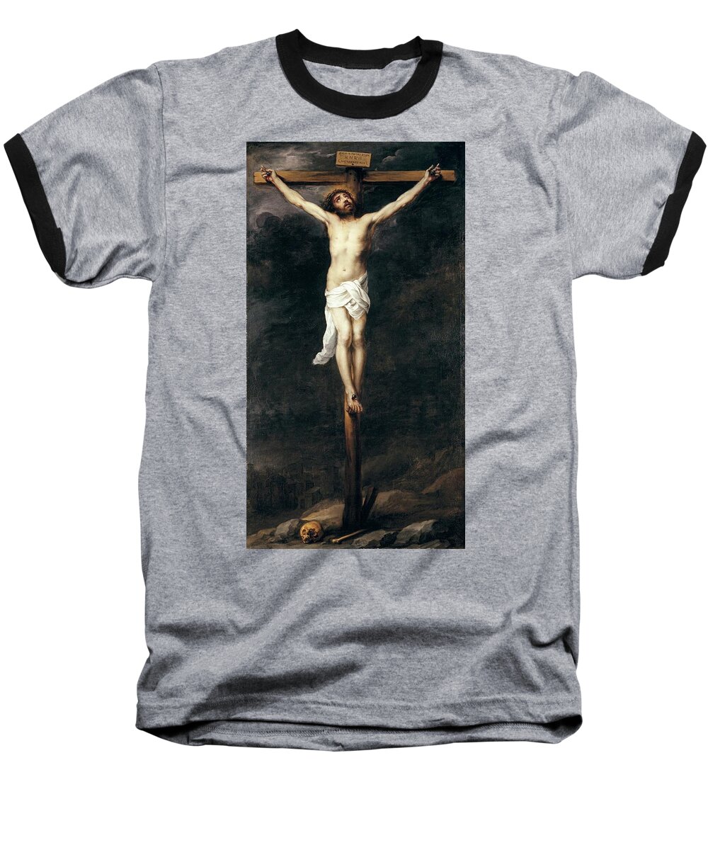 Bartolome Esteban Murillo Baseball T-Shirt featuring the painting 'Christ on the Cross', 1660-70, Oil on canvas, 208,9 x 113 cm. by Bartolome Esteban Murillo -1611-1682-