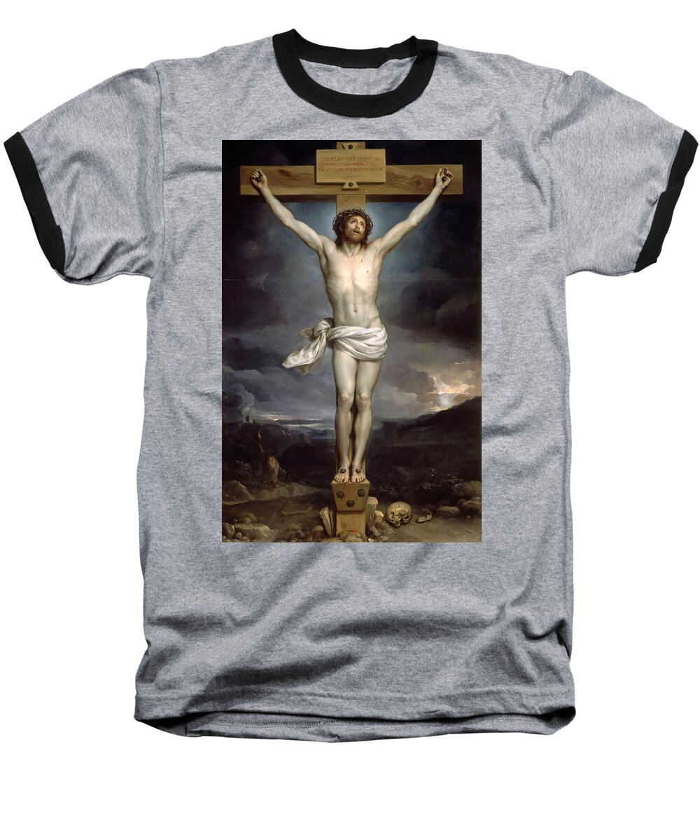 Anton Raphael Mengs Baseball T-Shirt featuring the painting 'Christ on the Cross', 1761-1769, Oil on panel, 198 x 115 cm. ANTON RAPHAEL MENGS . by Anton Raphael Mengs -1728-1779-