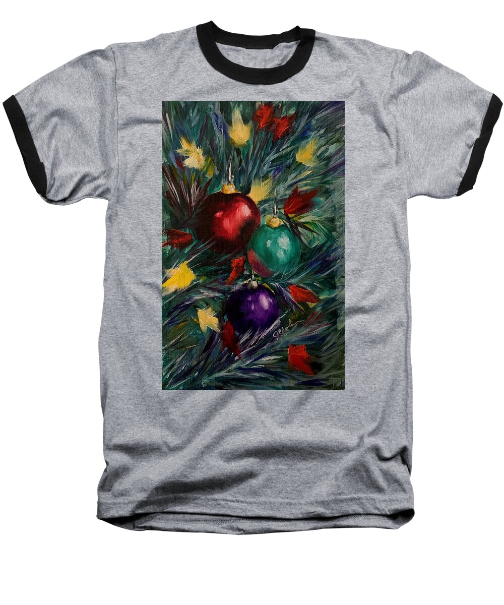 Christmas Ornaments Baseball T-Shirt featuring the painting Christmas Lights Are Shining by Jan Chesler