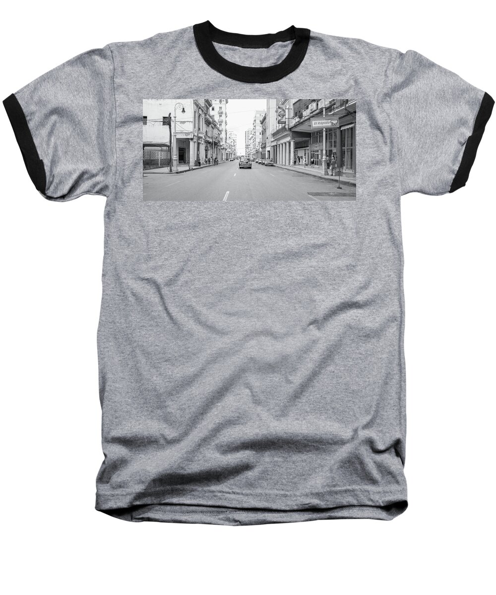 Cuba Baseball T-Shirt featuring the photograph City Street, Havana by Mark Duehmig