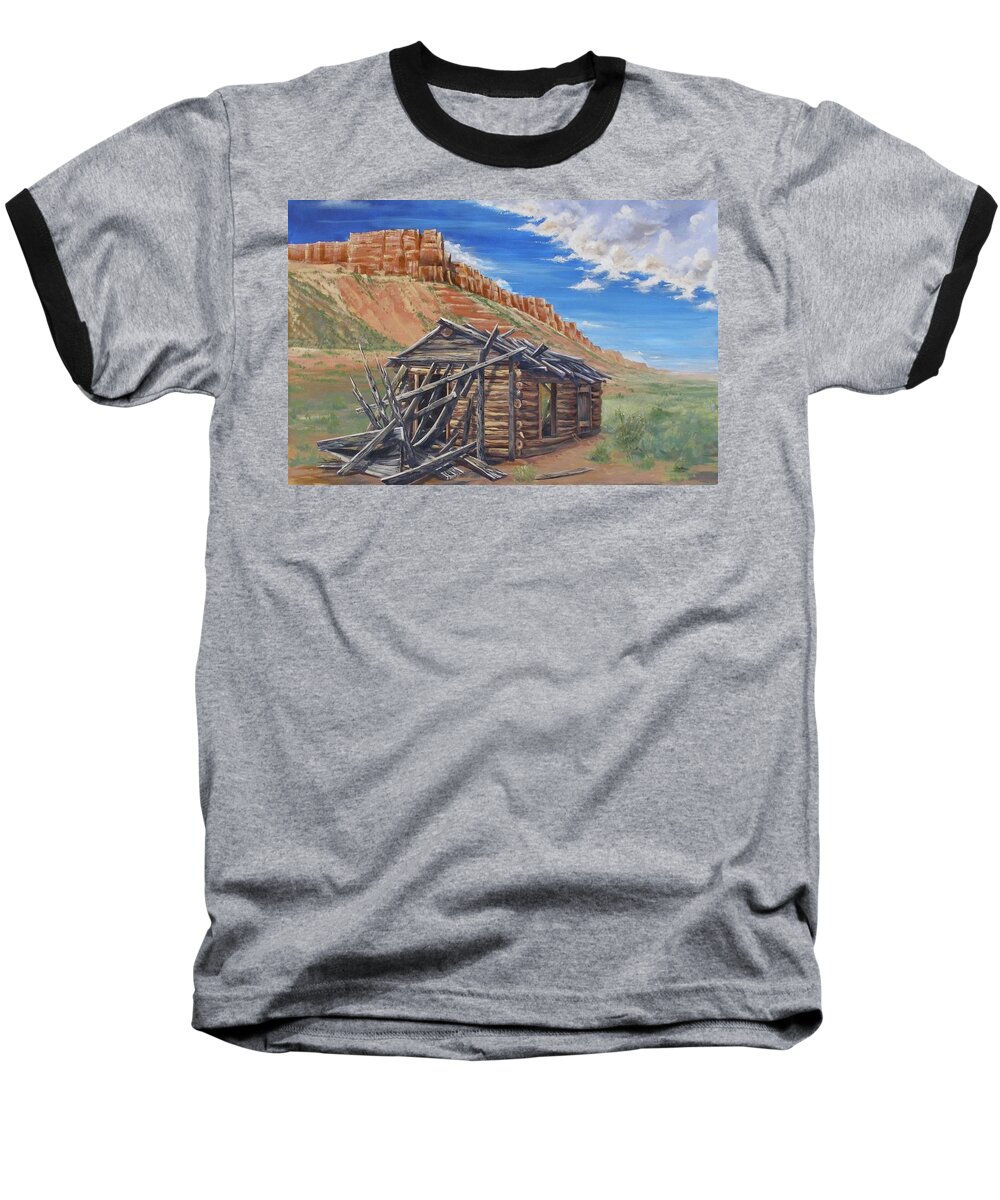 Old Cabin Baseball T-Shirt featuring the painting Colorado Prarie Cabin by Alan Johnson