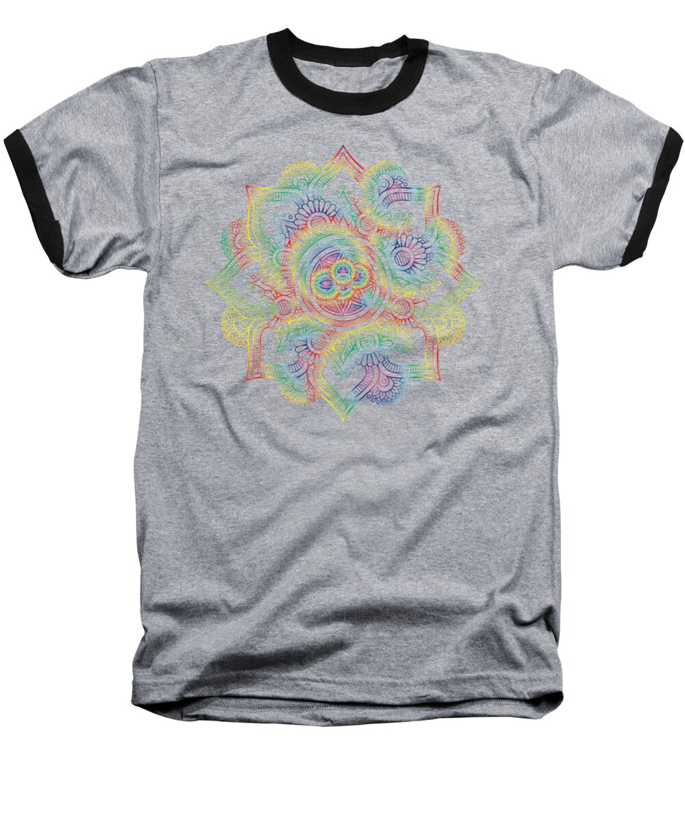 Mandala Baseball T-Shirt featuring the digital art Colourful Rainbow Mandala Lavender by Georgeta Blanaru