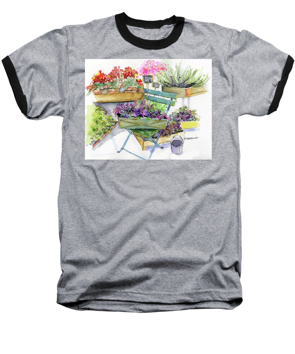 Flower Crates Baseball T-Shirt featuring the painting Crates of Parisian flowers by Rebecca Matthews