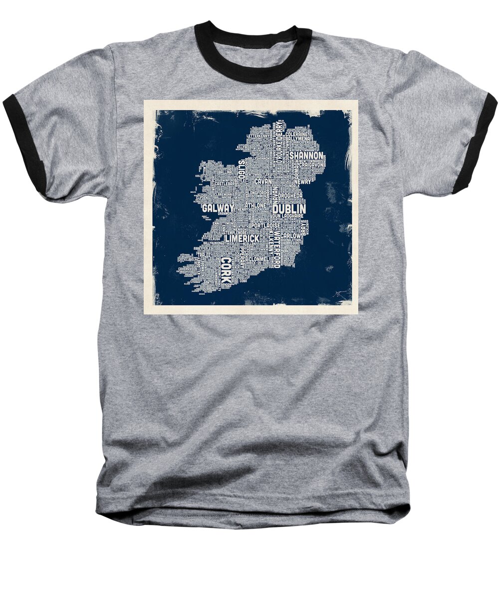 Ireland Map Baseball T-Shirt featuring the digital art Custom Ireland City Text map by Michael Tompsett
