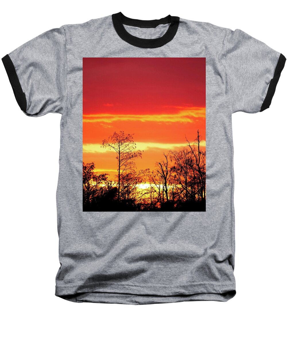 Sunset Baseball T-Shirt featuring the photograph Cypress Swamp Sunset 5 by Steve DaPonte