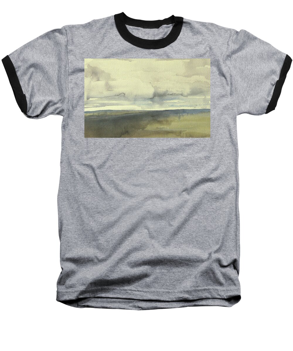 Landscape Baseball T-Shirt featuring the painting dagrar over salenfjallen- Shifting daylight over mountain ridges, 11 of 12_3,2Mb_50x75 cm by Marica Ohlsson