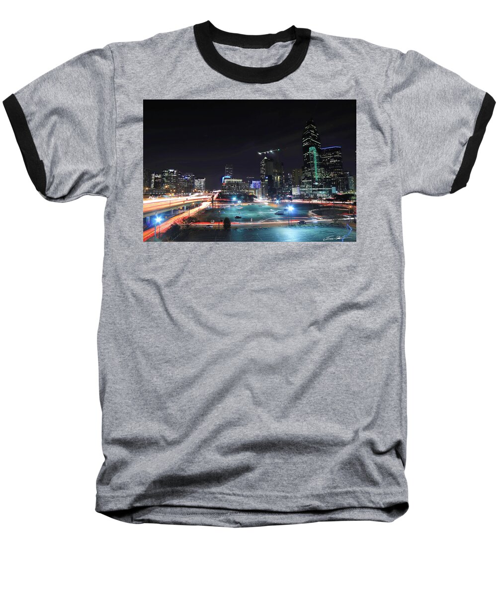 Dallas Skyline Baseball T-Shirt featuring the photograph Dallas Skyline by Tim Kuret