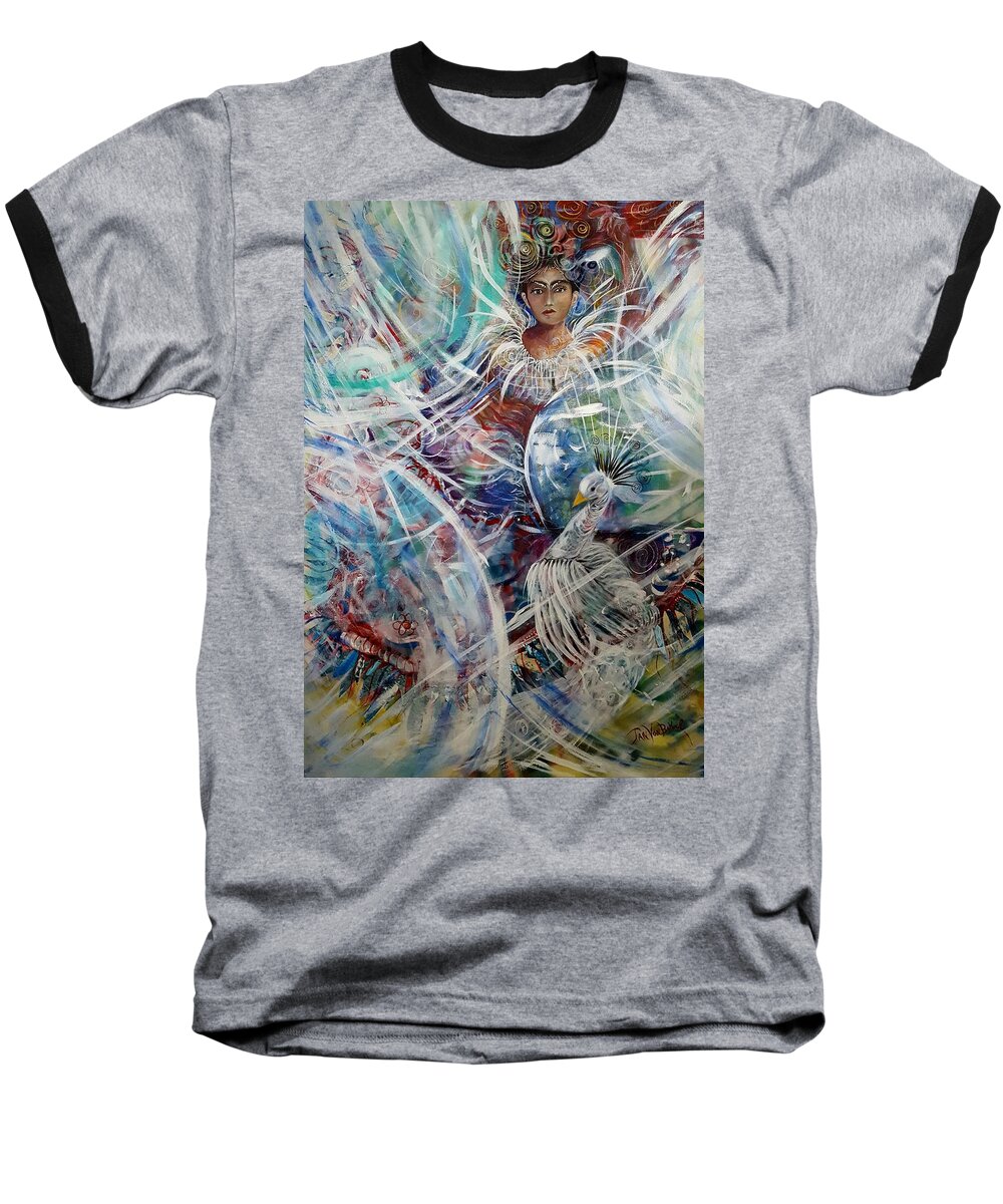 Collage Acrylic Frida Dance Peacock Angel Baseball T-Shirt featuring the painting Dance with Me Frida by Jan VonBokel