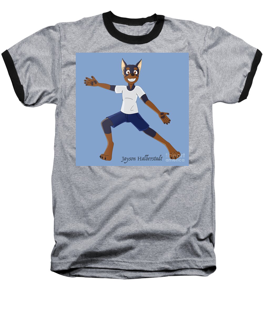 Dog Baseball T-Shirt featuring the digital art Dancing Doberman by Jayson Halberstadt