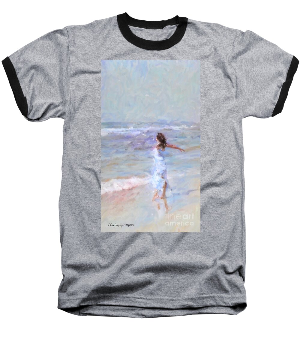 Impressionist Baseball T-Shirt featuring the painting Dancing on the sand by Chris Armytage