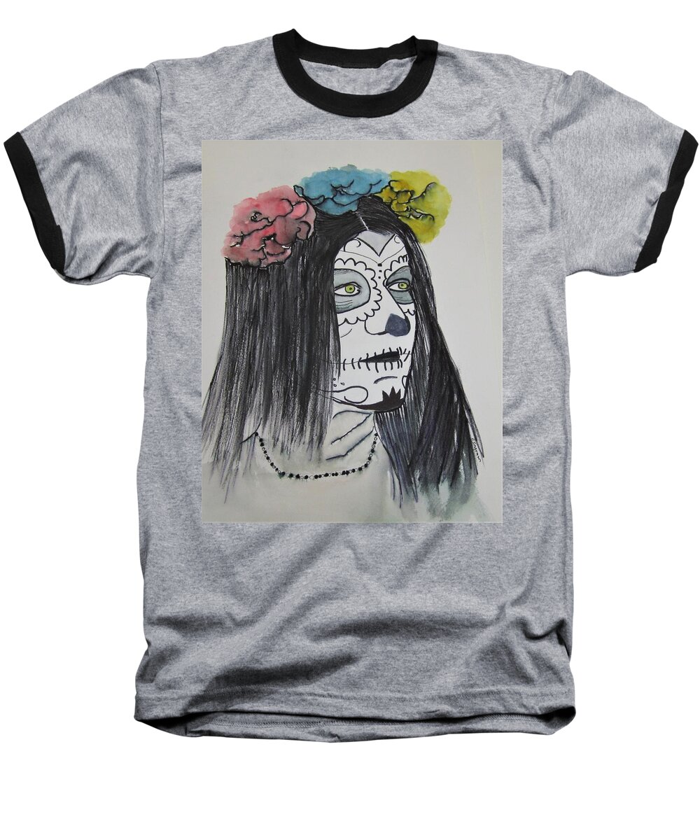 Face Painting Baseball T-Shirt featuring the painting Day of the dead by Elvira Ingram