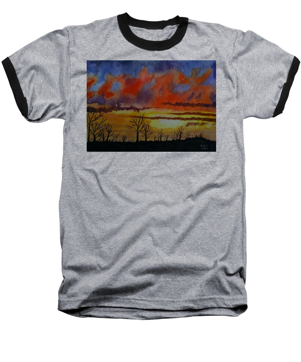 Sunset Baseball T-Shirt featuring the painting December Evening in Kentucky by Helian Cornwell