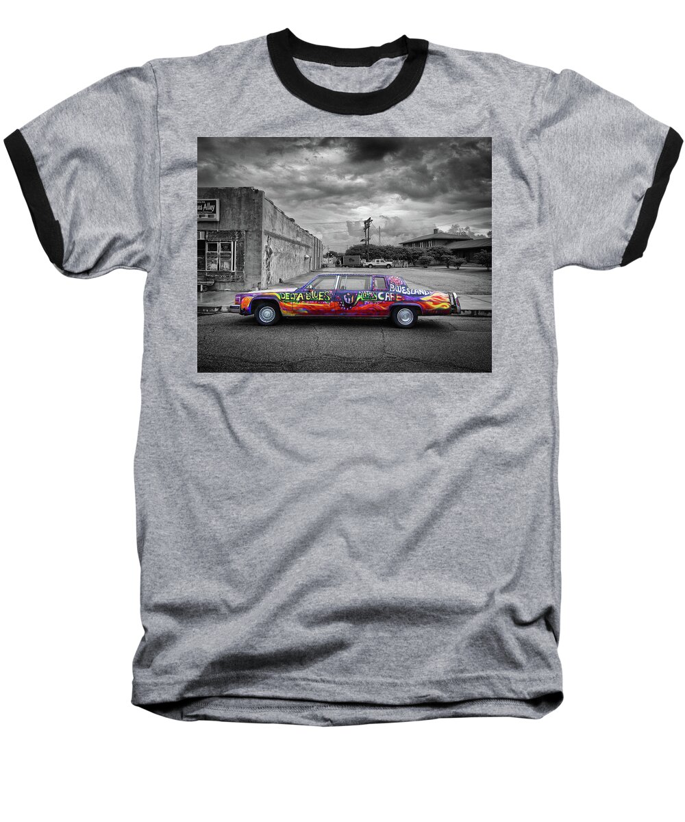 Clarsdale Baseball T-Shirt featuring the photograph Delta Blues Limo by Jim Mathis