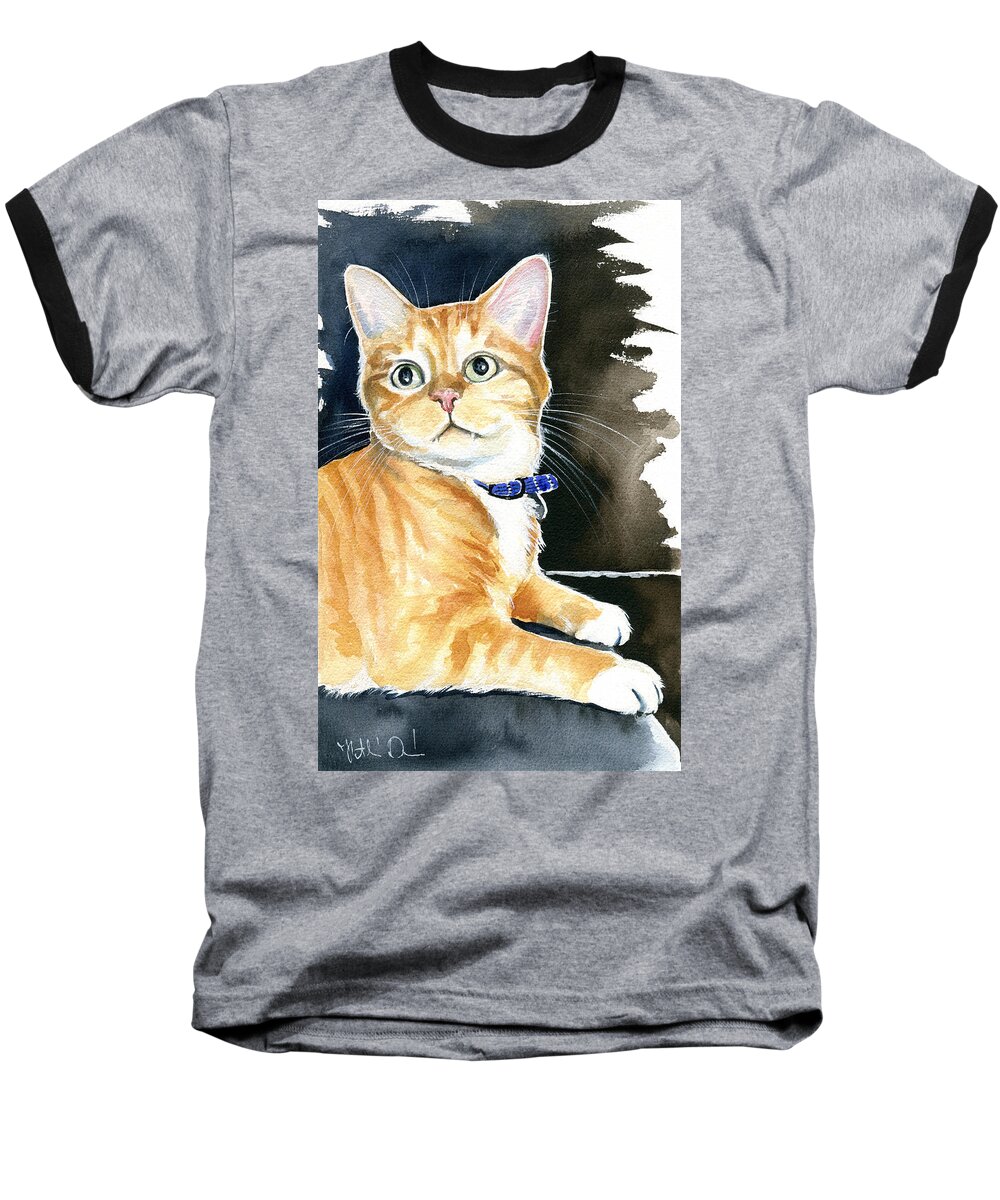 Cat Baseball T-Shirt featuring the painting Diego Ginger Tabby Cat Painting by Dora Hathazi Mendes