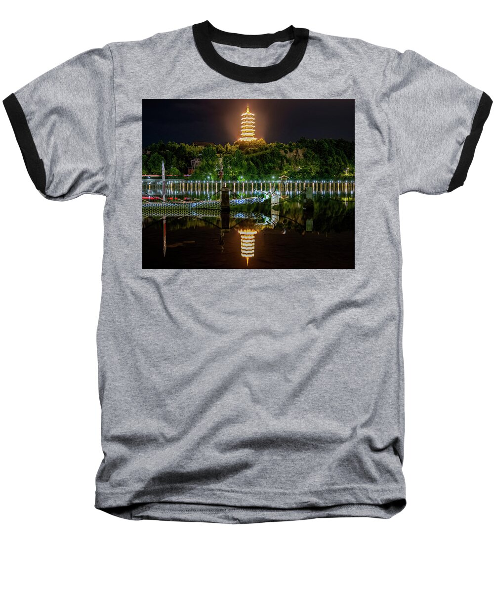 Dragon Baseball T-Shirt featuring the photograph Docked Dragon Boat at Night III by William Dickman