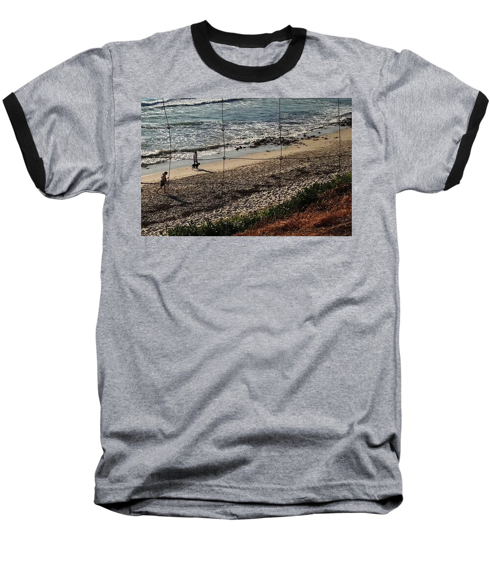Seaside Baseball T-Shirt featuring the digital art Dogwalk by Sea by Asok Mukhopadhyay