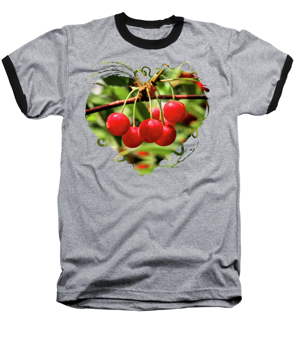 Door County Baseball T-Shirt featuring the painting Door County Cherry Hanging Cherries by Christopher Arndt