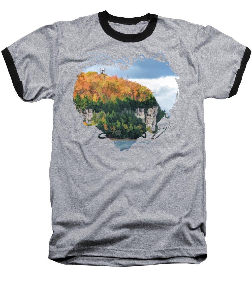 Door County Baseball T-Shirt featuring the painting Door County Peninsula State Park Bluff Panorama by Christopher Arndt
