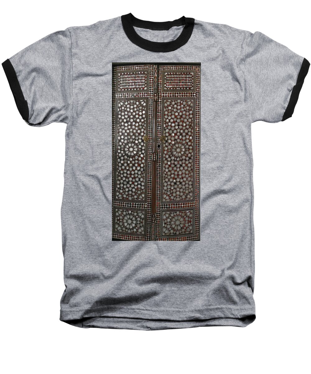 Arabic Baseball T-Shirt featuring the photograph Doors with mother of pearl in the Harem by Steve Estvanik