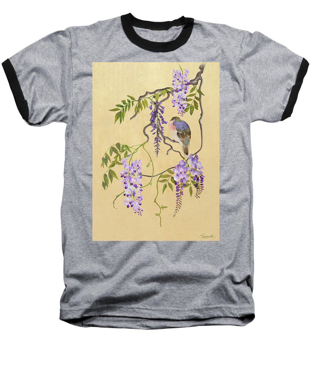 Dove Baseball T-Shirt featuring the digital art Dove Sleeping in Wisteria Tree by M Spadecaller