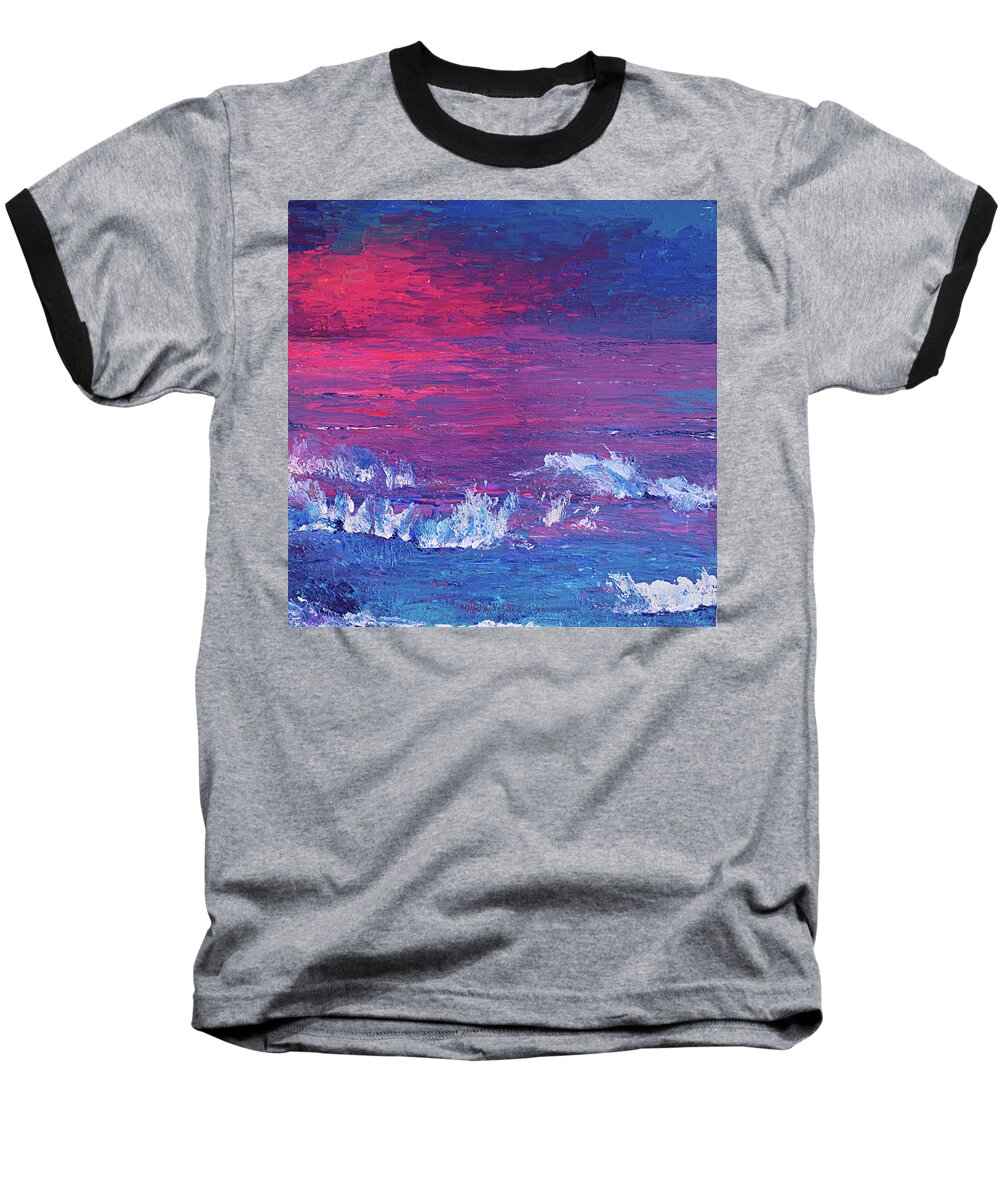Water Baseball T-Shirt featuring the painting The Pink of Dusk by Mahnoor Shah