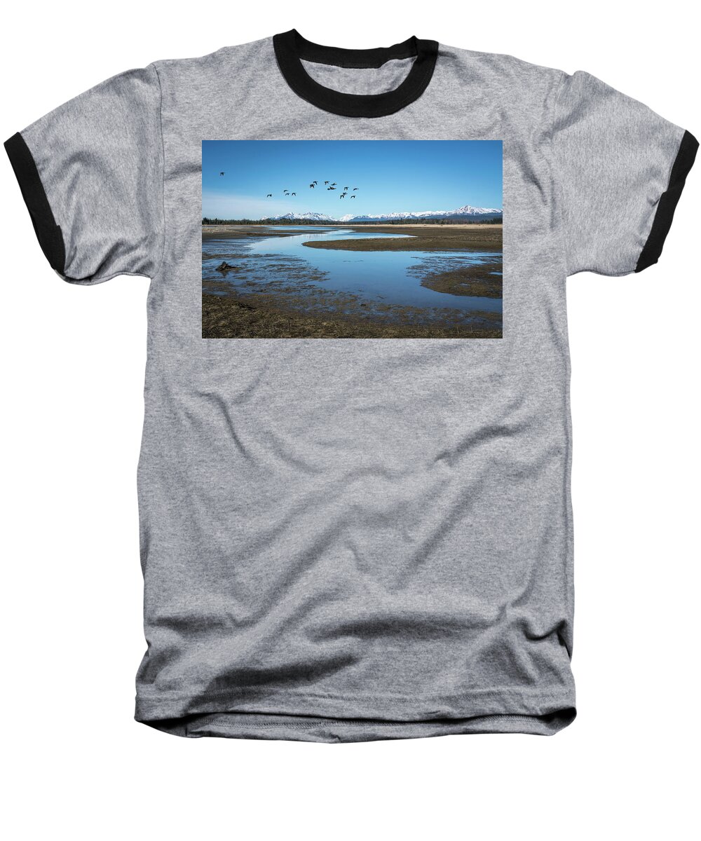 Baseball T-Shirt featuring the photograph Ducks near the Salmon River by Michele Cornelius