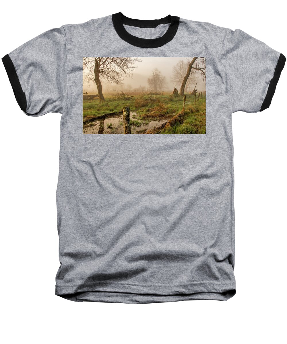 Fog Baseball T-Shirt featuring the photograph Ethereal Edge by Marcy Wielfaert