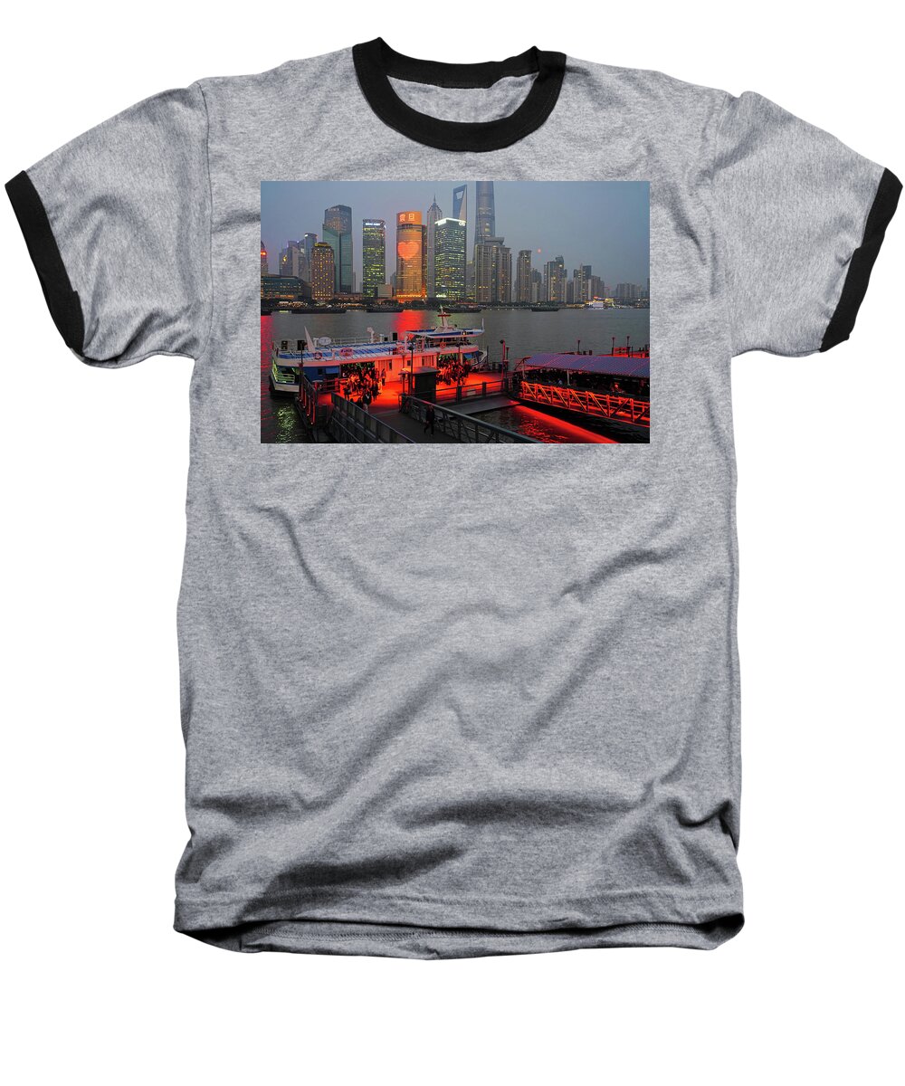 Night View Baseball T-Shirt featuring the photograph Evening Ferry from Pudong by Dennis Cox Photo Explorer