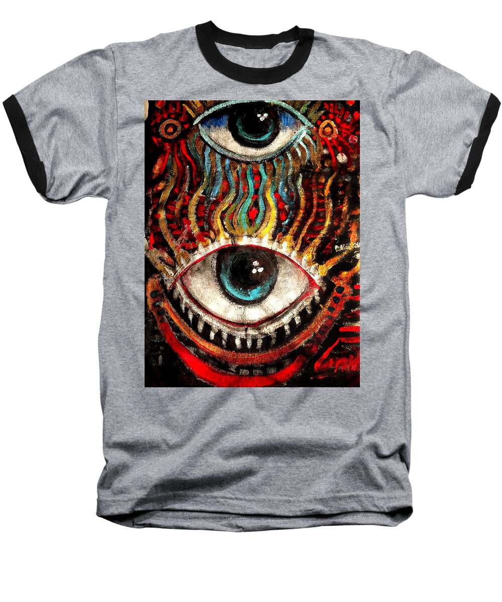 Eyes On You Baseball T-Shirt featuring the painting Eyes On You by Amzie Adams