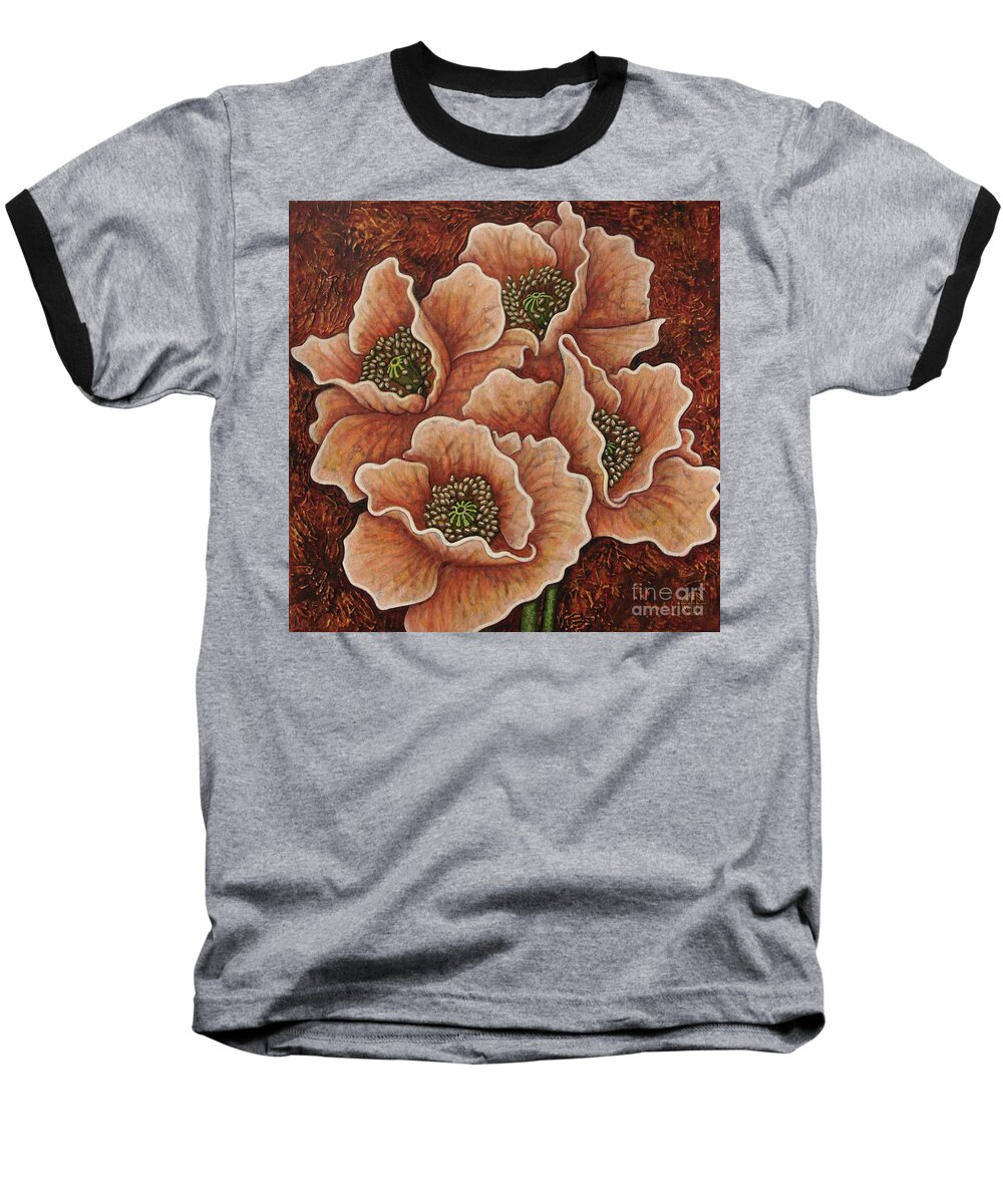Poppy Baseball T-Shirt featuring the painting Fading Glory by Amy E Fraser