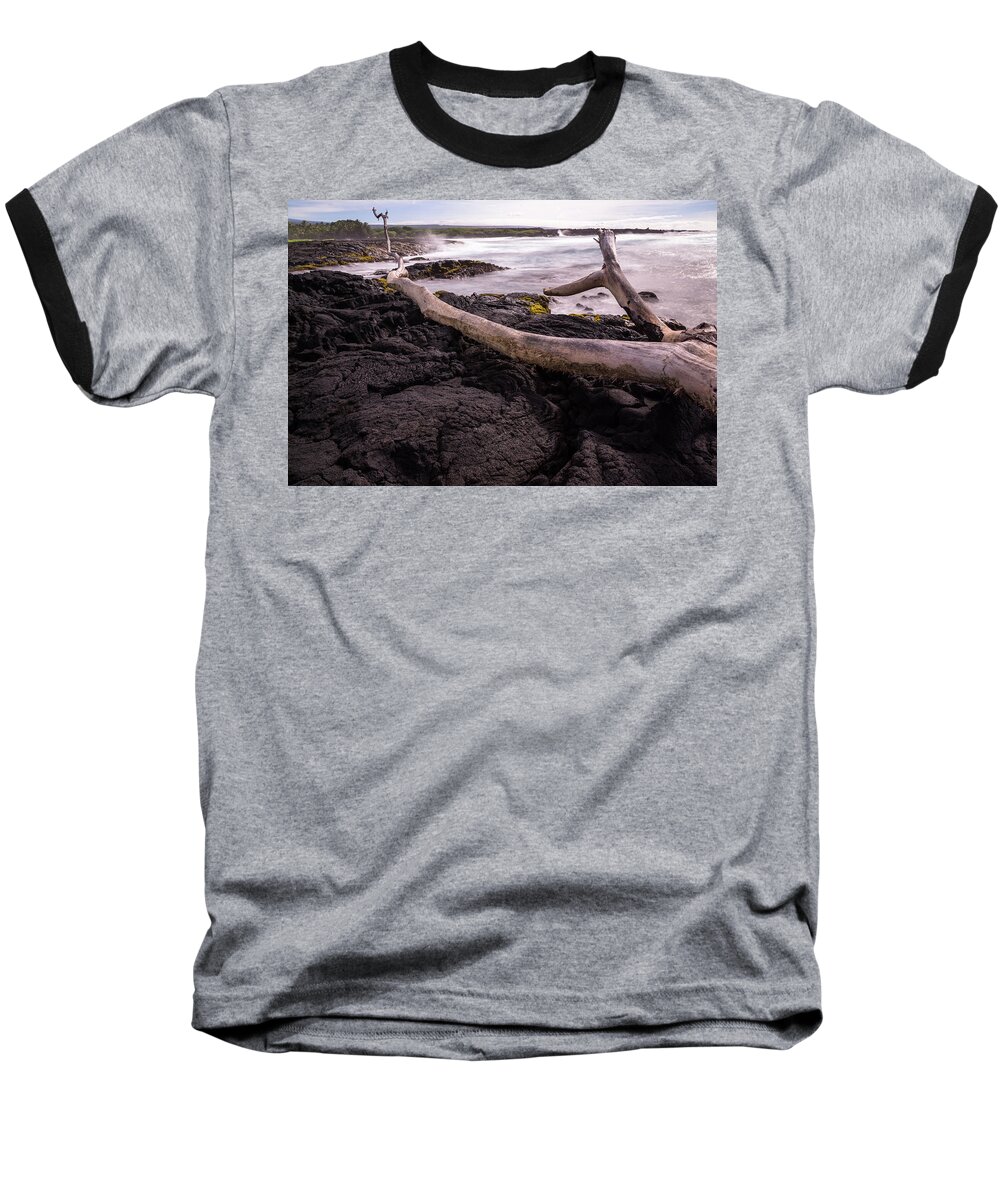 Punalu'u Baseball T-Shirt featuring the photograph Fallen Tree at Punalu'u Beach by John Daly