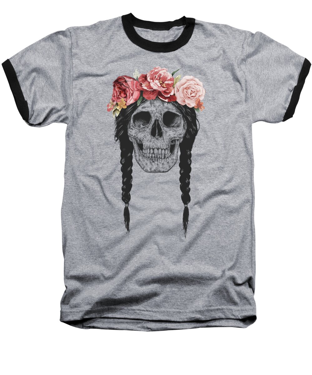 Skull Baseball T-Shirt featuring the drawing Festival skull by Balazs Solti