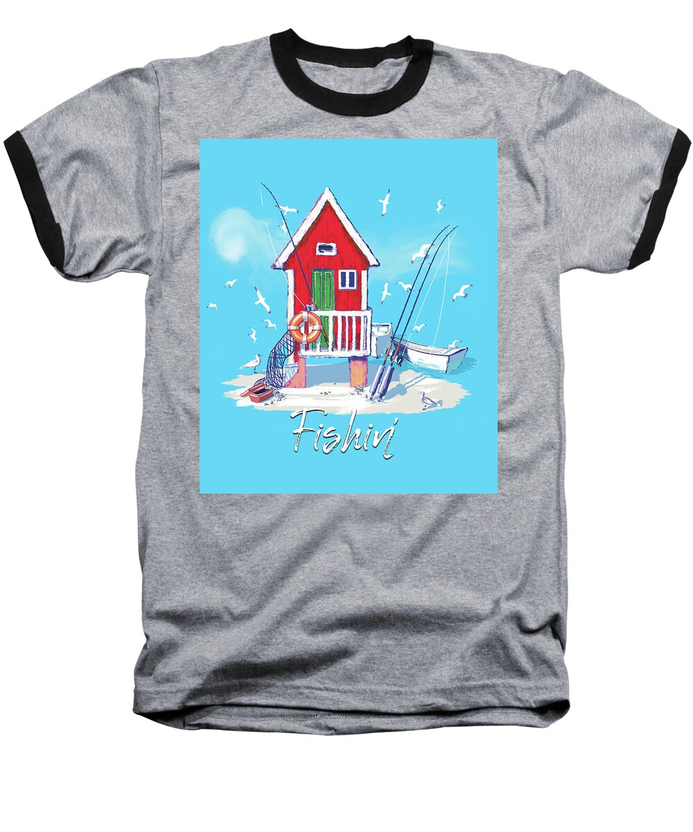 Fishing Baseball T-Shirt featuring the digital art Fishin' by L Diane Johnson