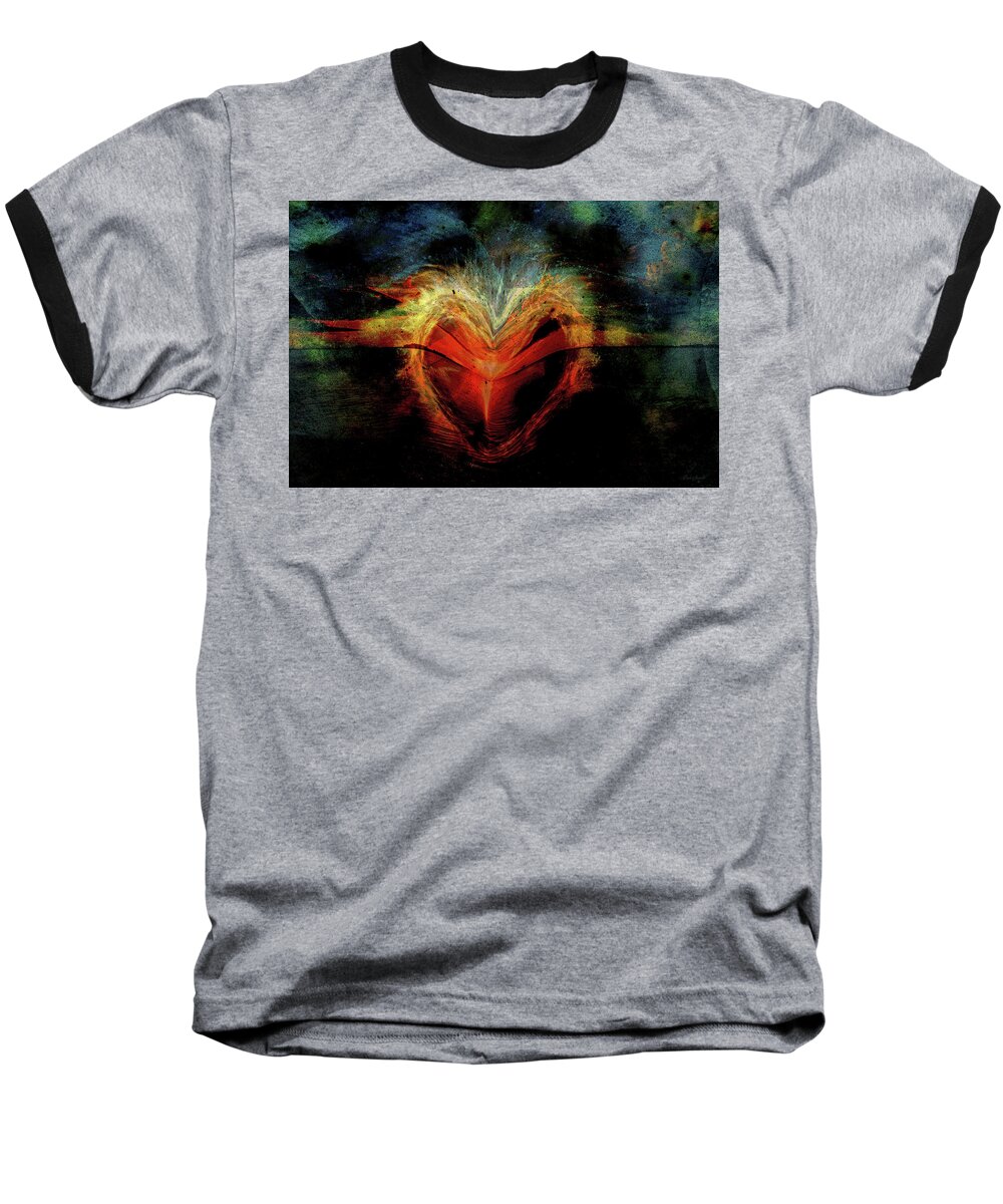 Flamed Heart Baseball T-Shirt featuring the digital art Flamed Heart by Linda Sannuti