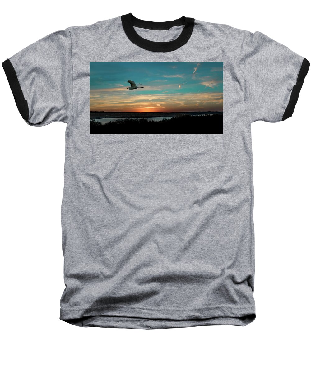 Egret Baseball T-Shirt featuring the photograph Flight to the Lake by G Lamar Yancy