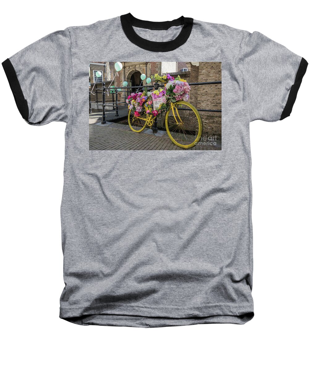 Floral Baseball T-Shirt featuring the photograph Floral Publicity Bike by Eva Lechner