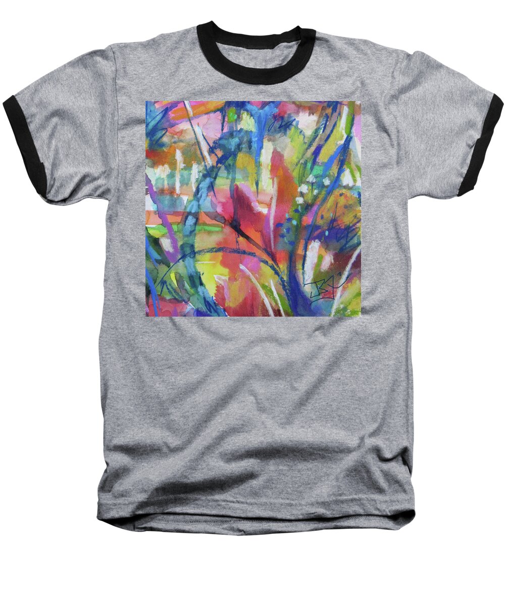 Abstract Flower Baseball T-Shirt featuring the mixed media Flower Intensive - Detail by Jean Batzell Fitzgerald