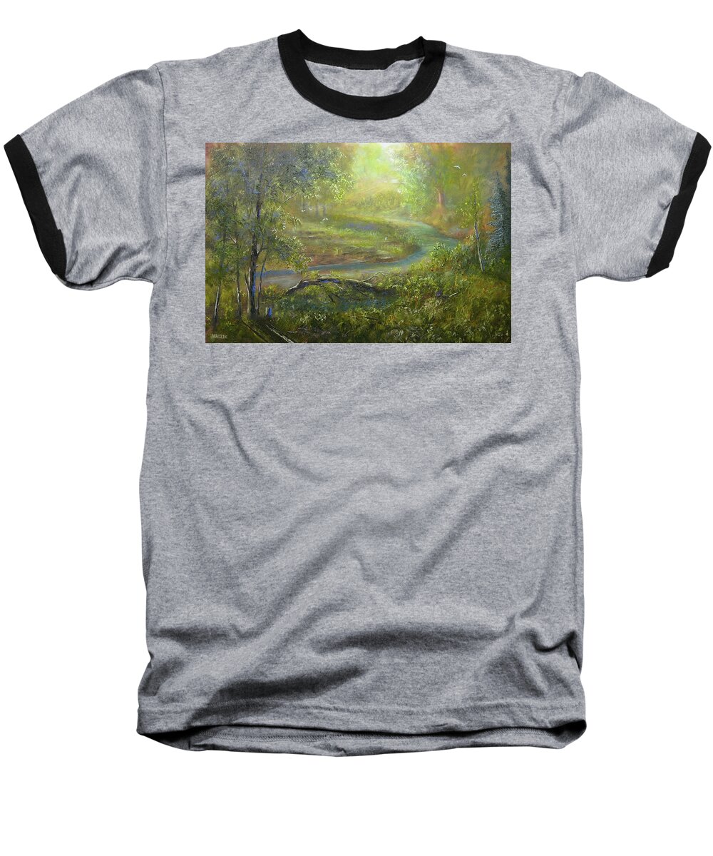 Nature Baseball T-Shirt featuring the painting Flying to a old friend by Michael Mrozik