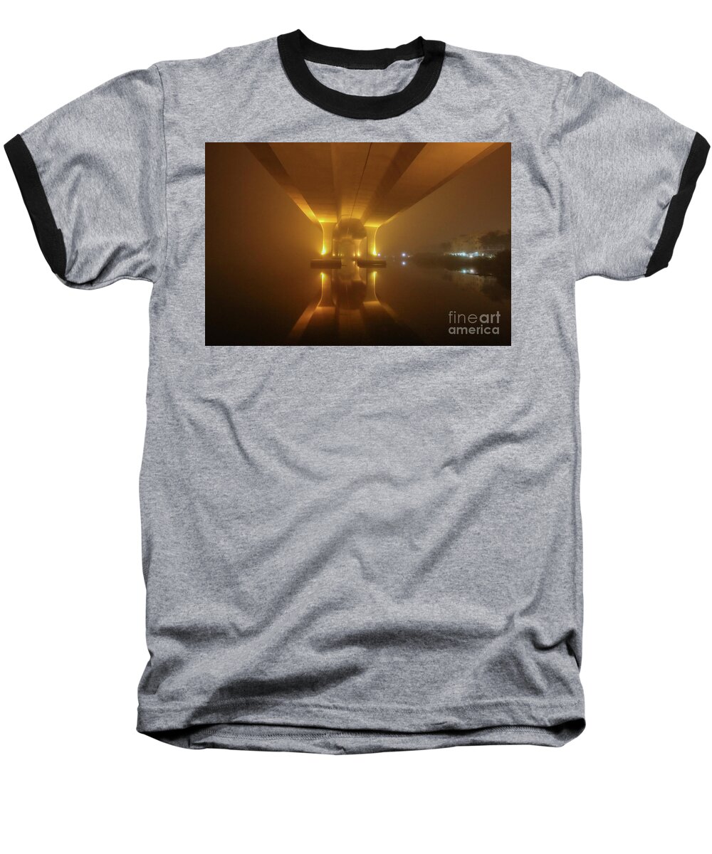 Bridge Baseball T-Shirt featuring the photograph Foggy Bridge Glow by Tom Claud