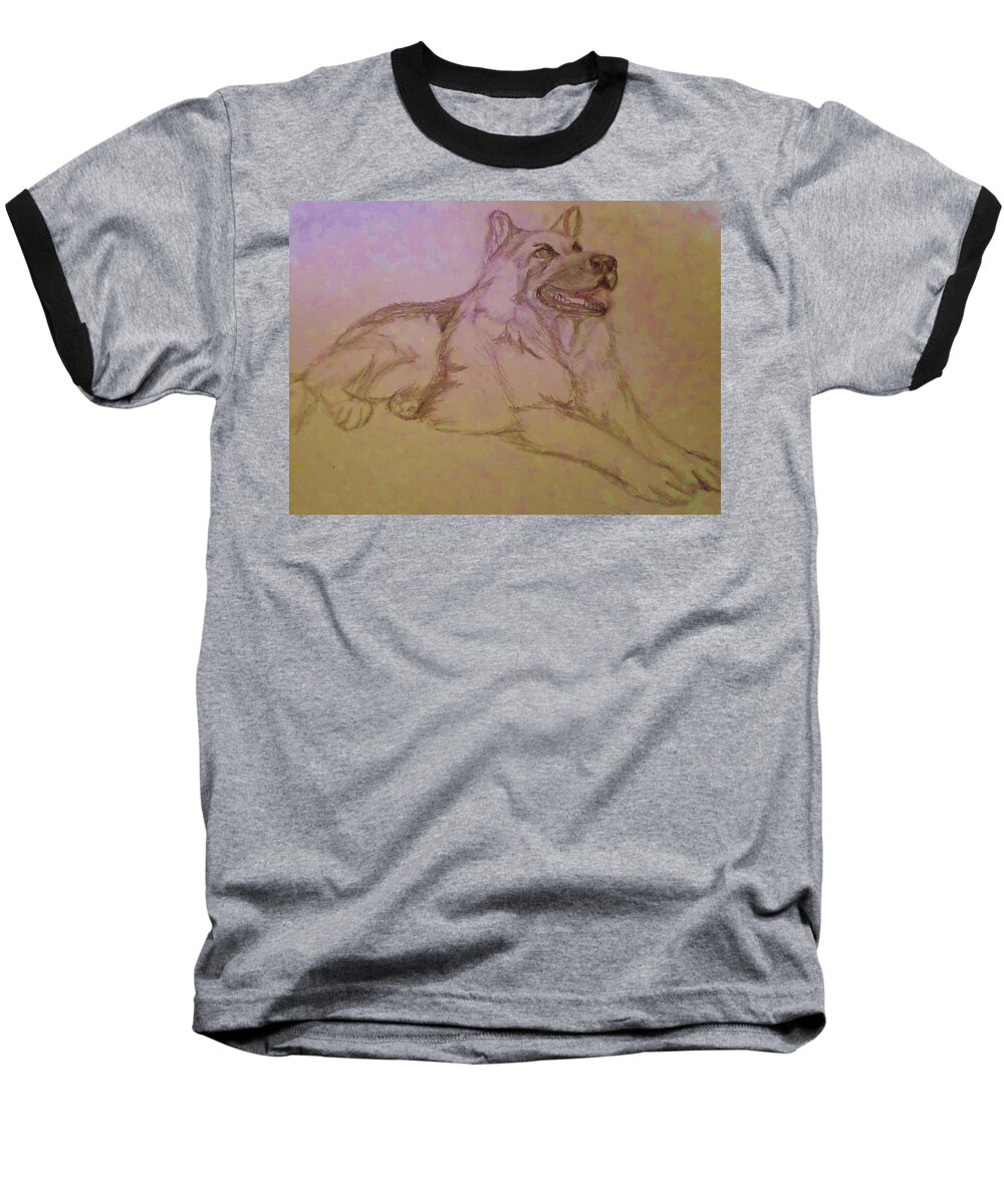 German Shepherd Baseball T-Shirt featuring the drawing For Donna by Christy Saunders Church