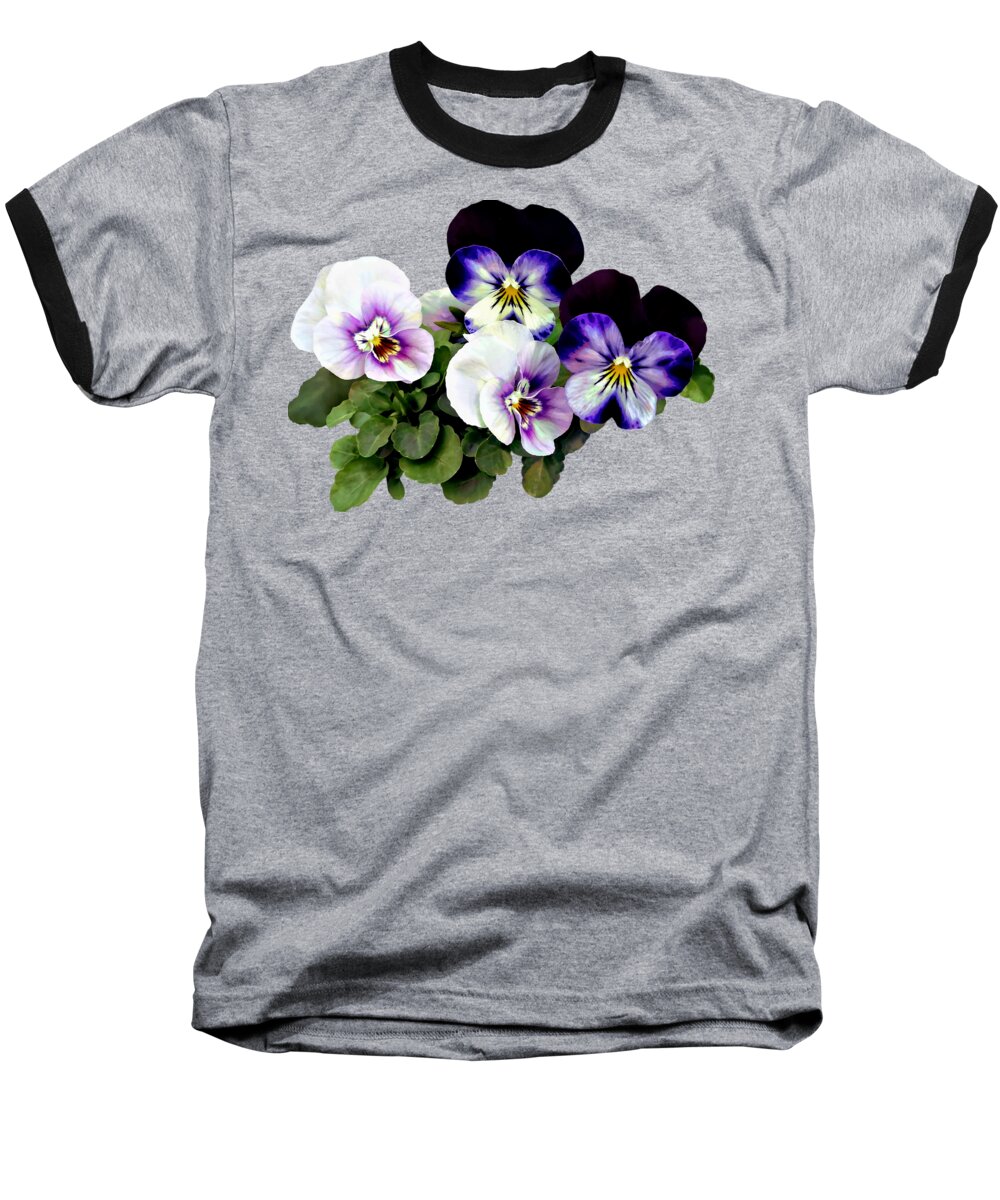 Pansy Baseball T-Shirt featuring the photograph Four Pansies by Susan Savad