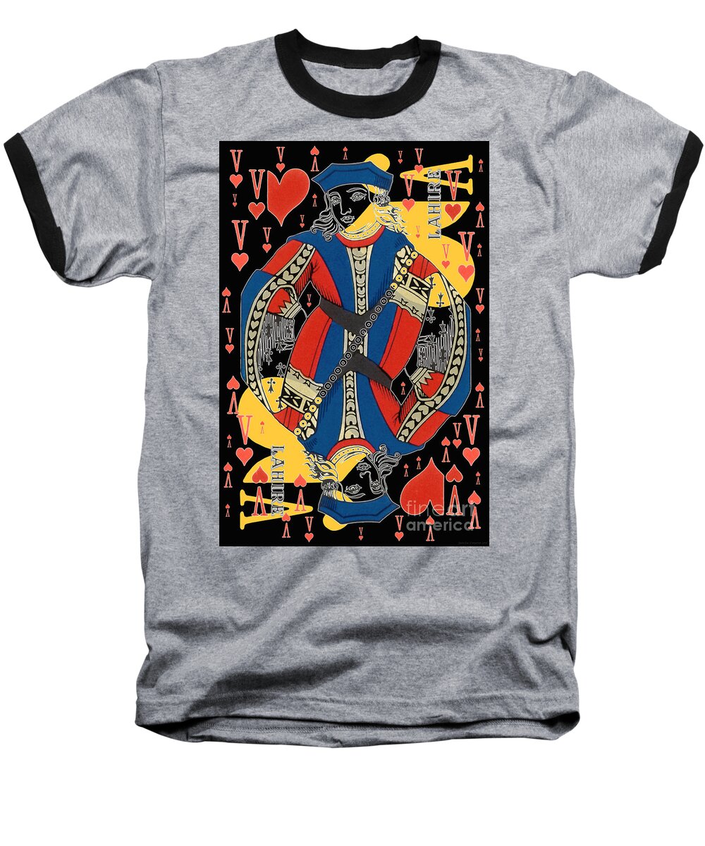 Card Baseball T-Shirt featuring the digital art French Playing Card - Lahire, Valet De Coeur, Jack Of Hearts Pop Art - #2 by Jean luc Comperat