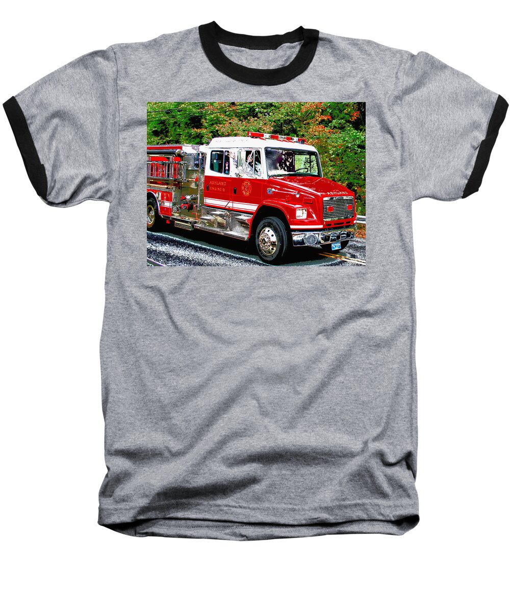 Fire Truck Baseball T-Shirt featuring the digital art Friendly Fire by Cliff Wilson