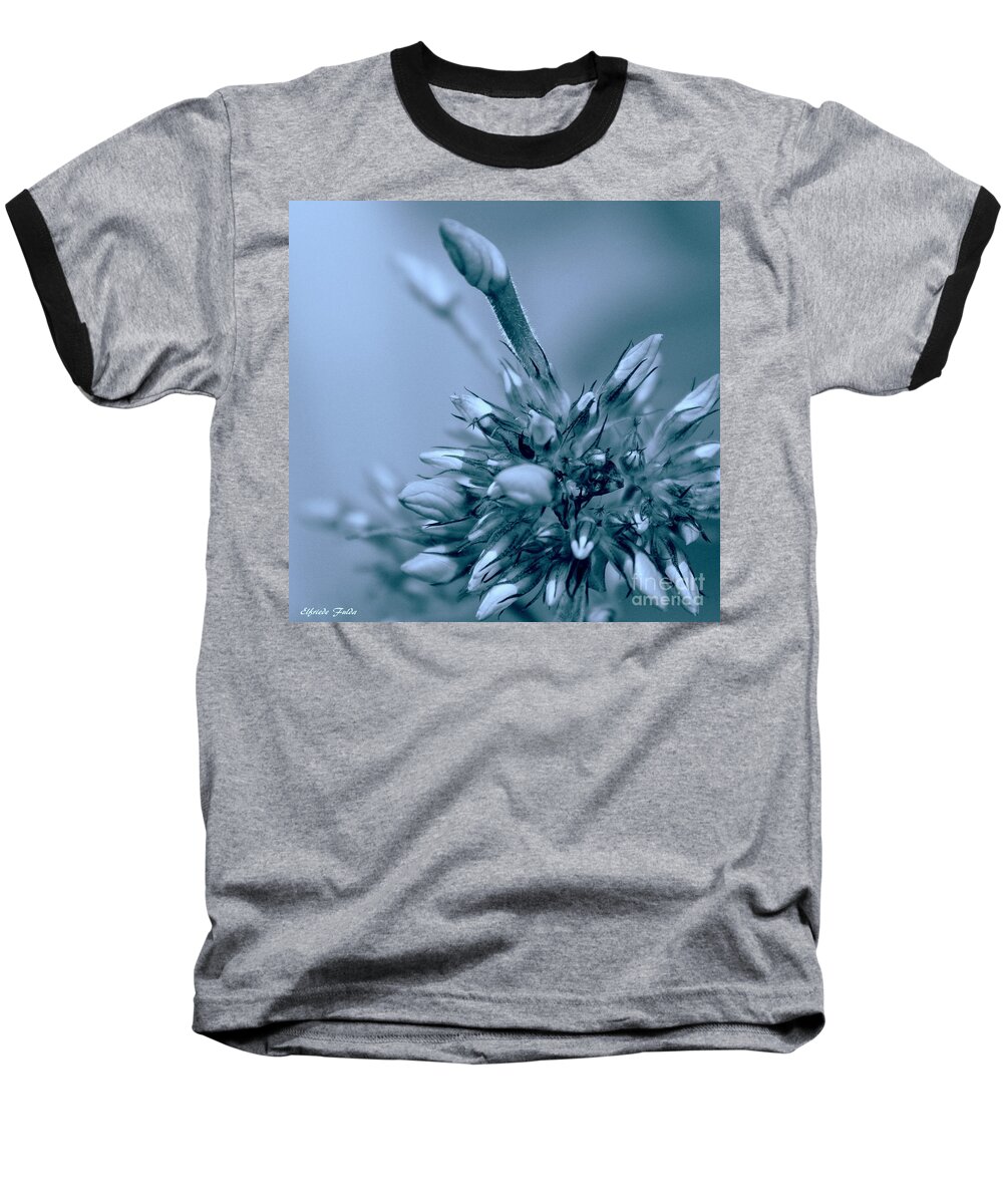 Pale Blue Flower Pastel Profile Blurry Background Macro Baseball T-Shirt featuring the mixed media Glance by Elfriede Fulda