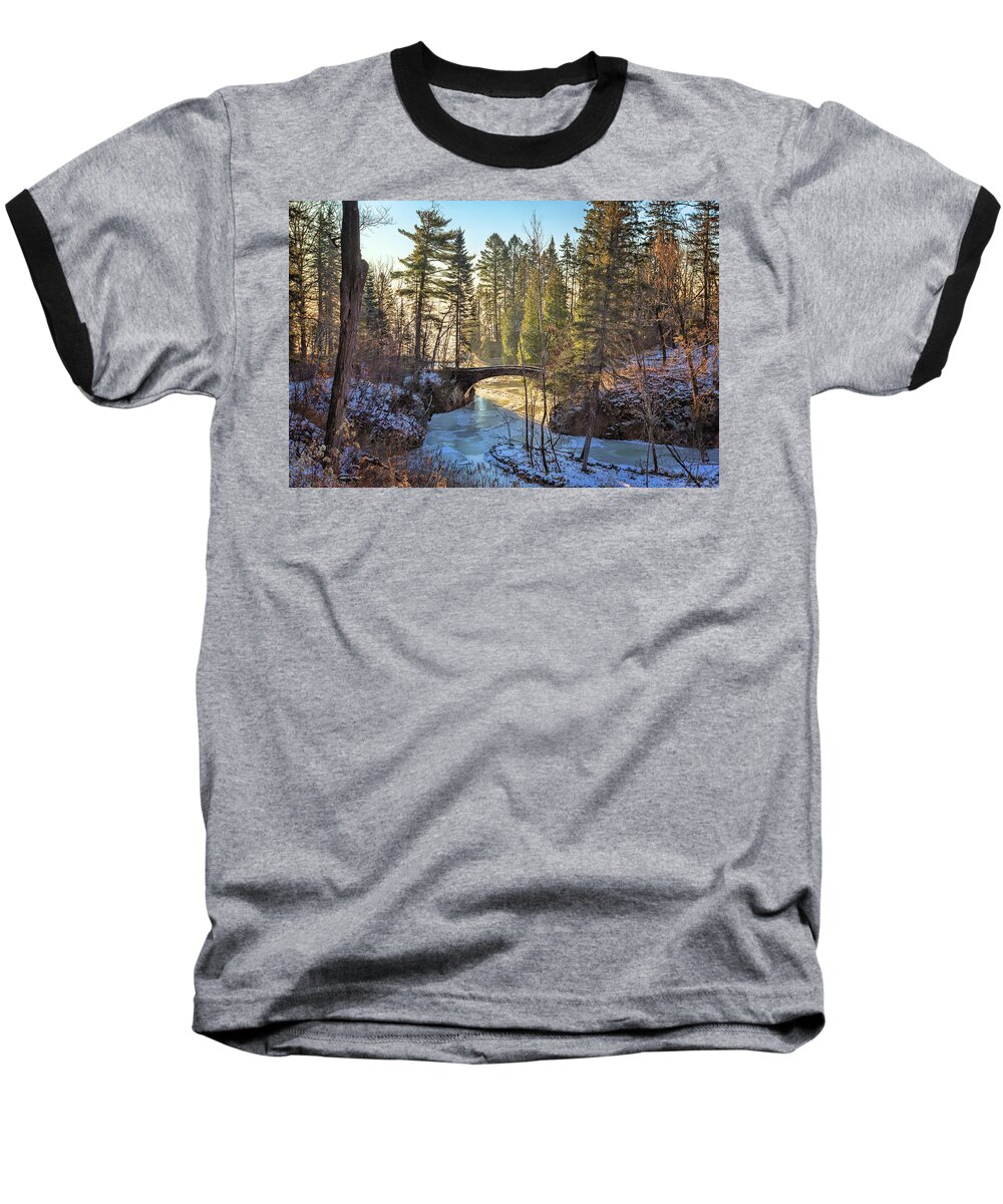 Glensheen Baseball T-Shirt featuring the photograph Glensheen Stone Arch Bridge by Susan Rissi Tregoning