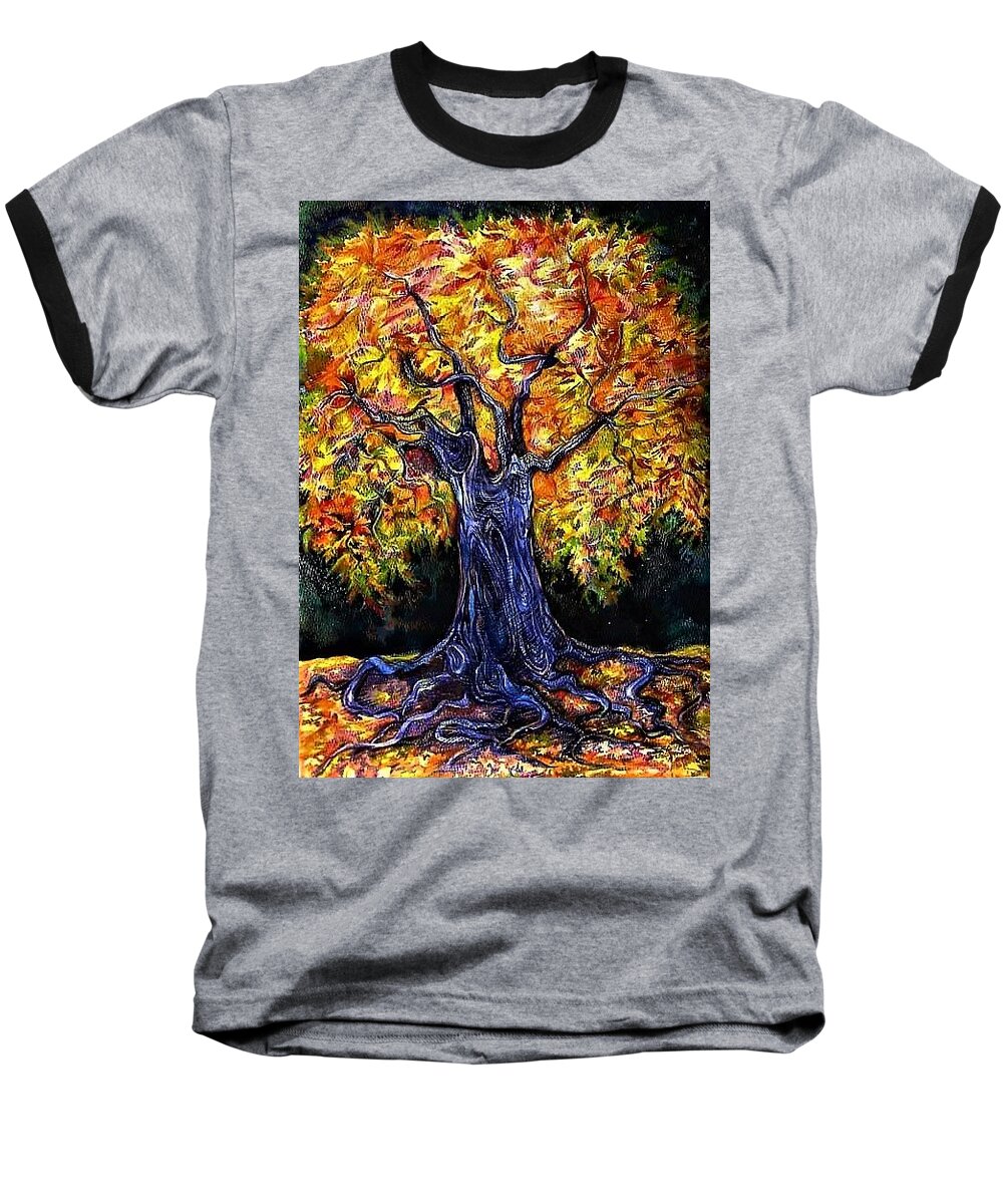 Landscape Baseball T-Shirt featuring the drawing Golden Oak by Anna Duyunova
