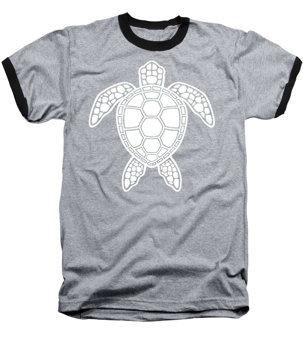 Green Baseball T-Shirt featuring the digital art Green Sea Turtle Design - White by John Schwegel