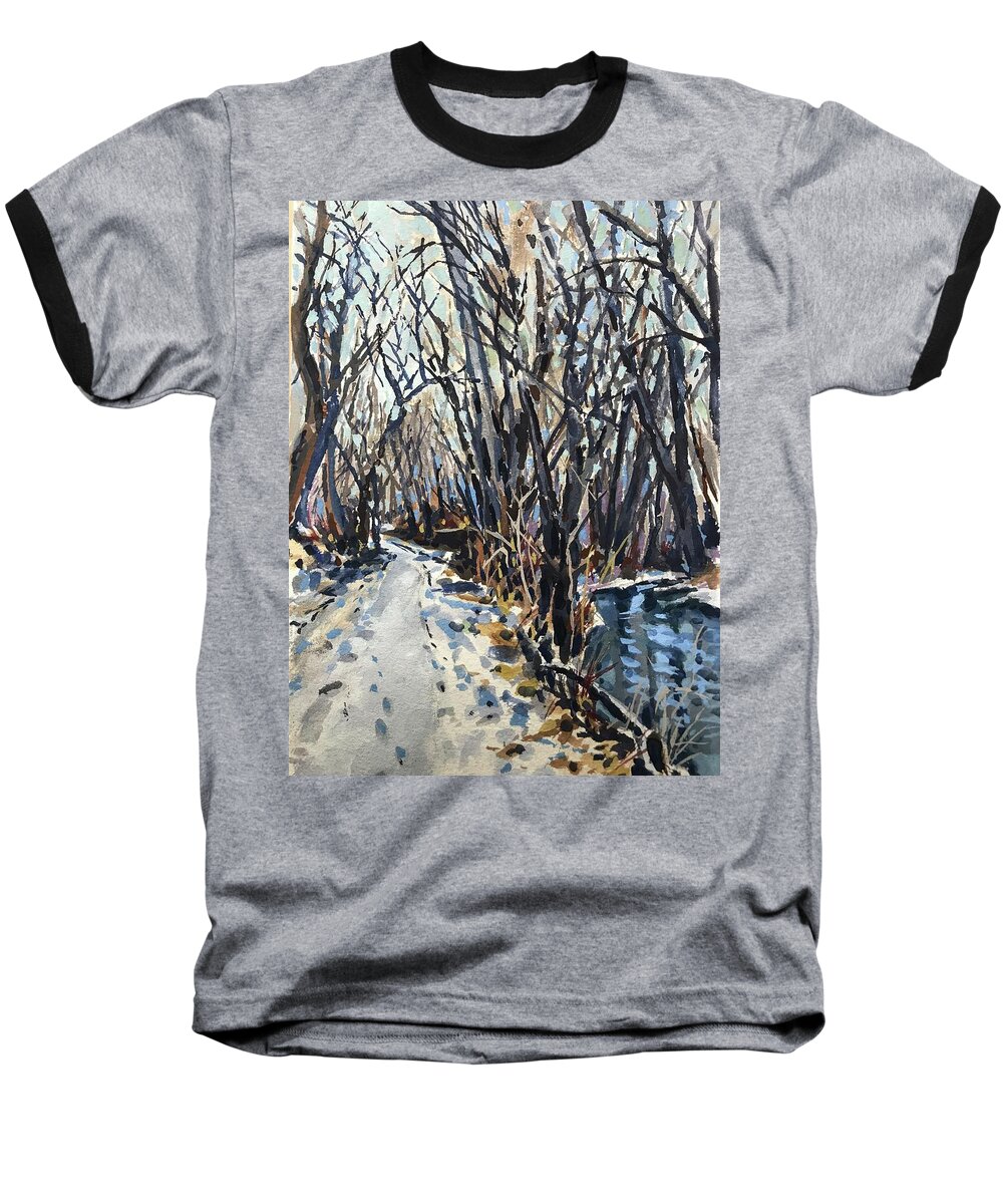 Snow Greenbelt Baseball T-Shirt featuring the painting Greenbelt Snow study by Les Herman